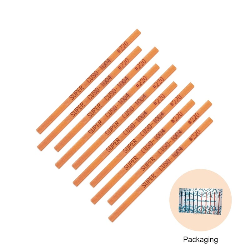 Miracle Super Ceraton Ceramic Fiber Stones Pack of 10-100L x 4W x 1T mm for Metals Wood Mold Grinding Removal Deburr Pneumatic Toos Ultrasonic Tools (#220 Orange) - Image 2